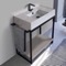 Console Sink Vanity With Marble Design Ceramic Sink and Grey Oak Shelf, 35